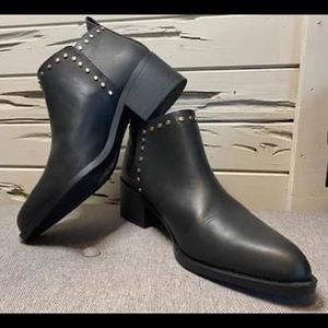 Black Faux Leather Boots Gold Stud Detail Size 8